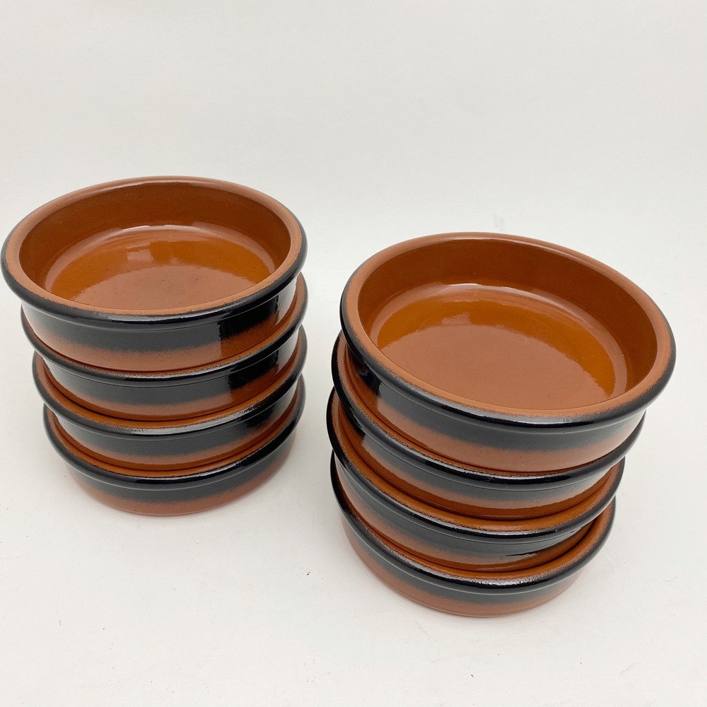 Cermer Terracotta Glazed Black Rim Ramekins Tapas Bowls Set of 8 Brown‎ R1027